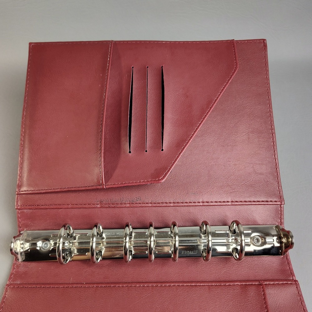 Vintage Day Timer Flavia Planner Classic 7 Ring Organizer Burgundy Leather Heart - Picture 11 of 16